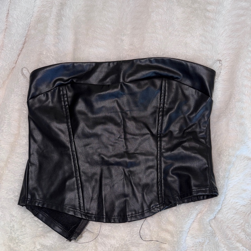 Altar'd State Black Faux Leather Crop Top